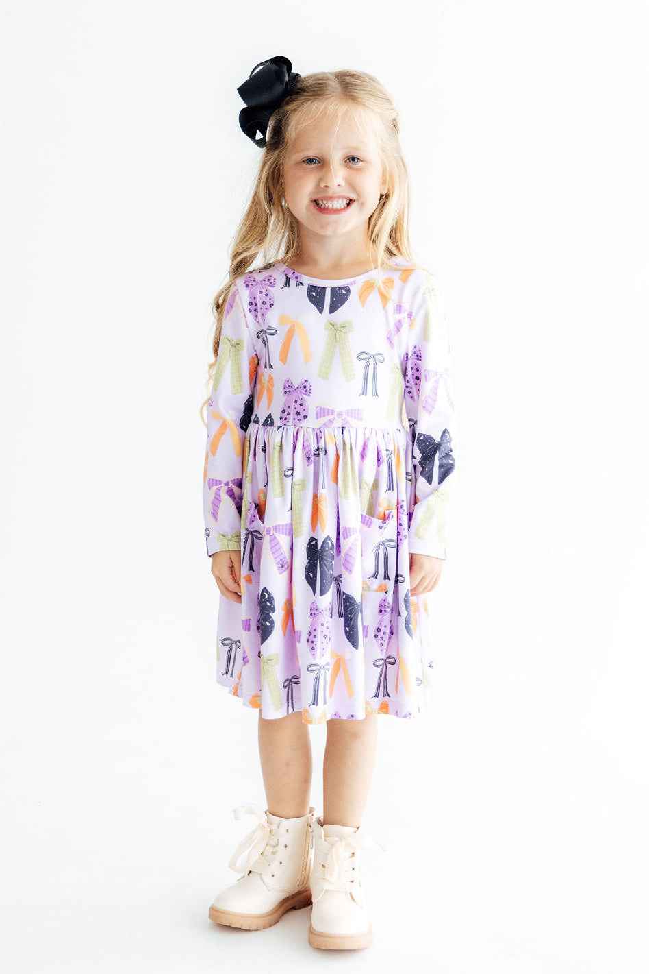 Tied with a Boo Lavender L/S Pocket Twirl Dress