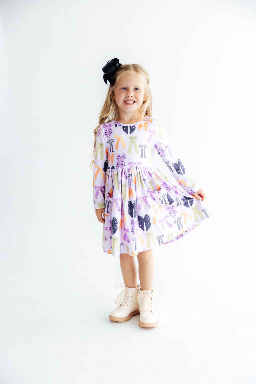 Tied with a Boo Lavender L/S Pocket Twirl Dress