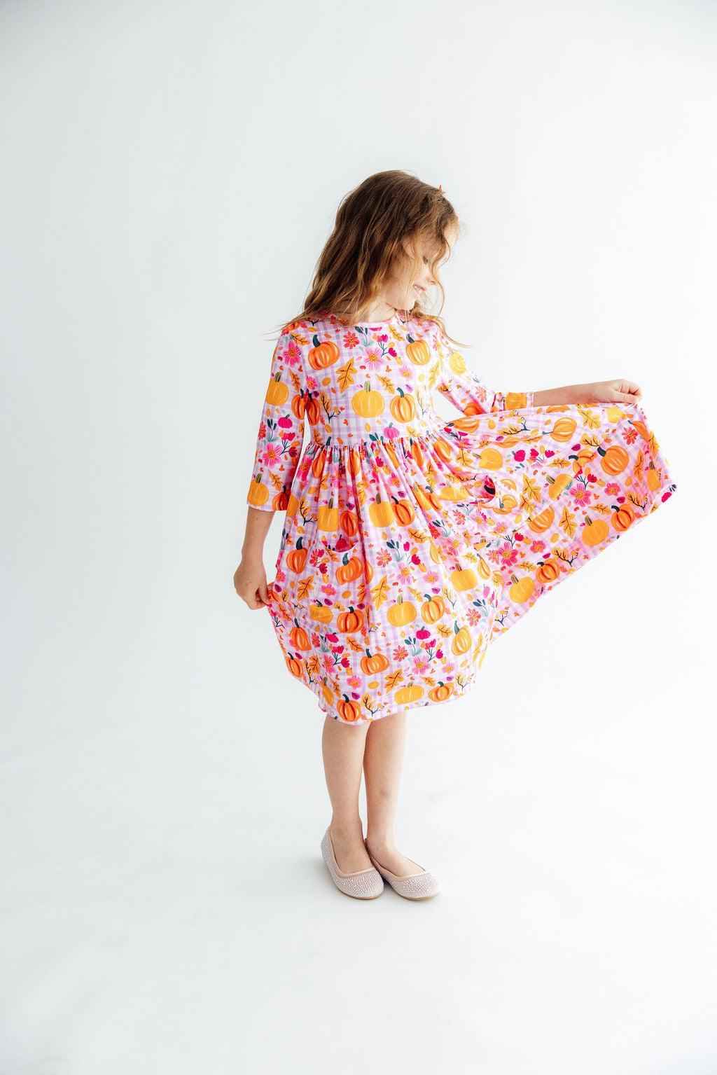 Pumpkin Party 3/4 Sleeve Pocket Twirl Dress