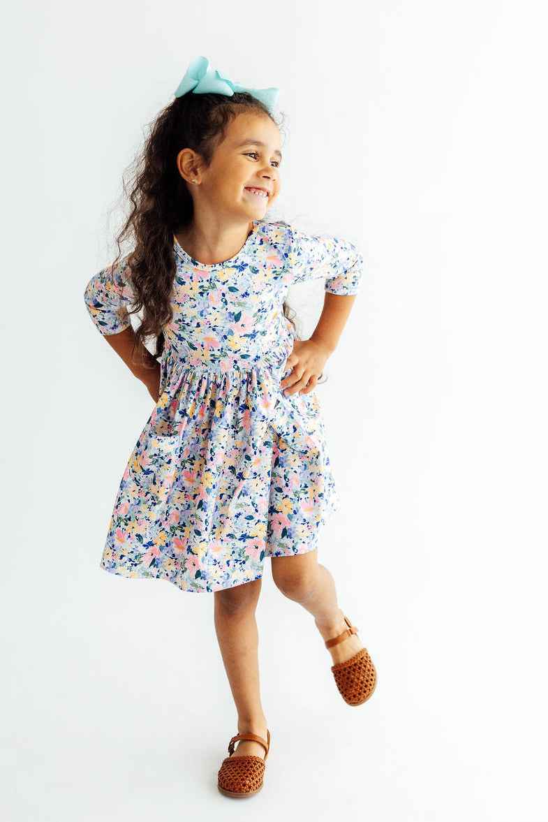 Fall Floral 3/4 Sleeve Pocket Twirl Dress