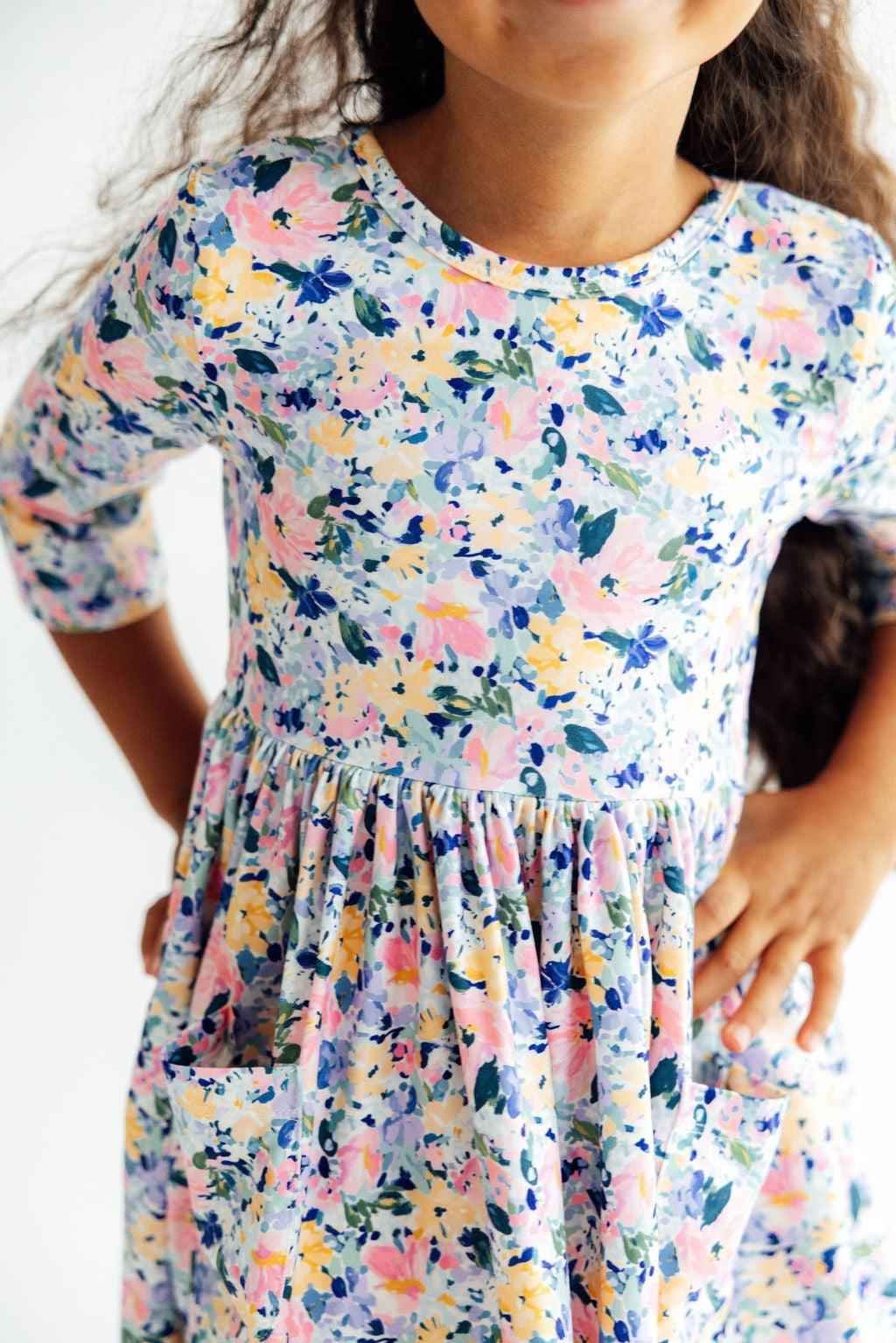 Fall Floral 3/4 Sleeve Pocket Twirl Dress