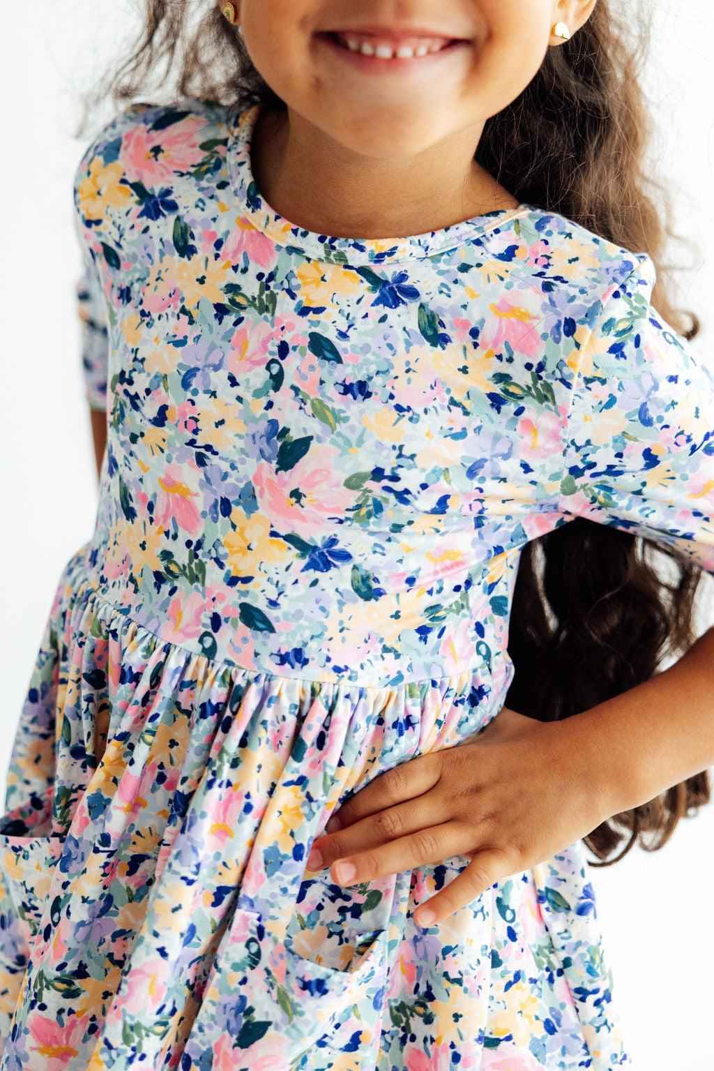 Fall Floral 3/4 Sleeve Pocket Twirl Dress