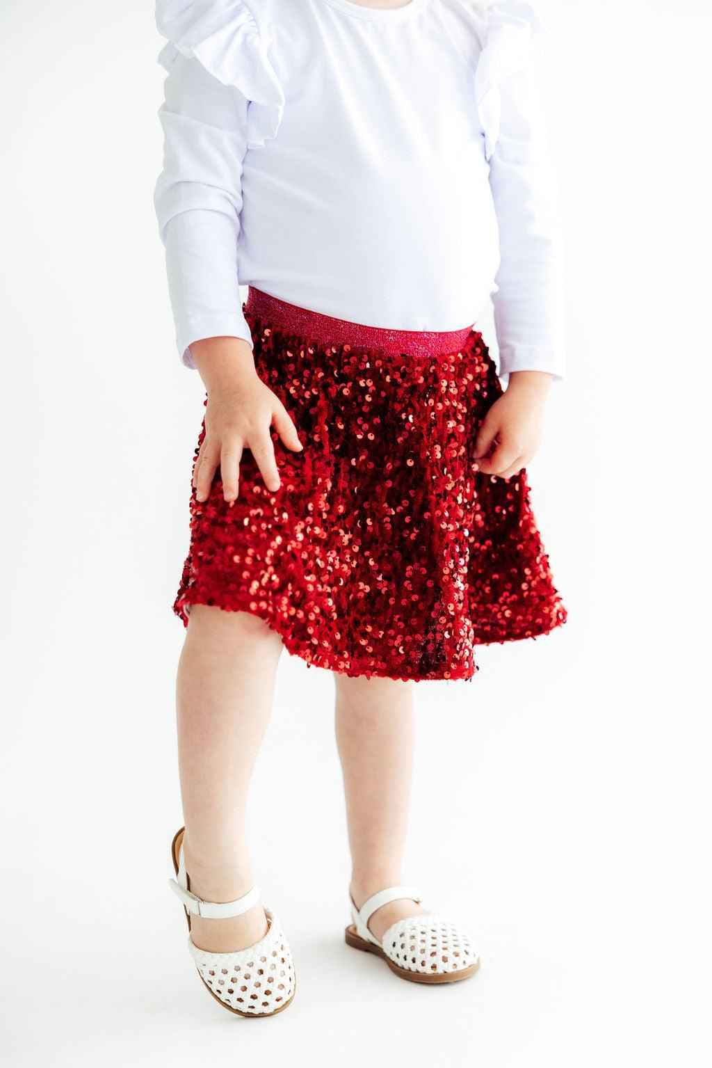 Cranberry Velvet Sequin Twirl Skort
