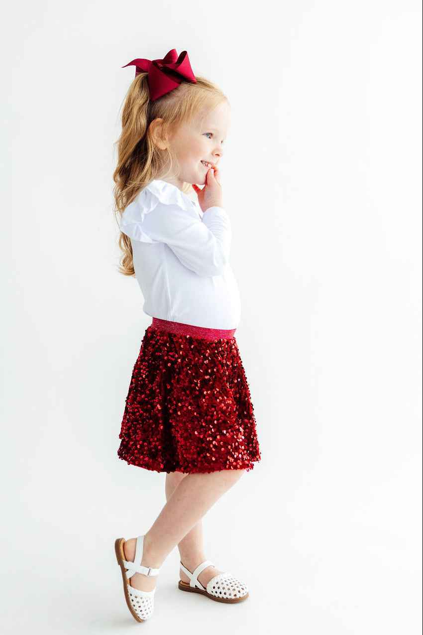 Cranberry Velvet Sequin Twirl Skort