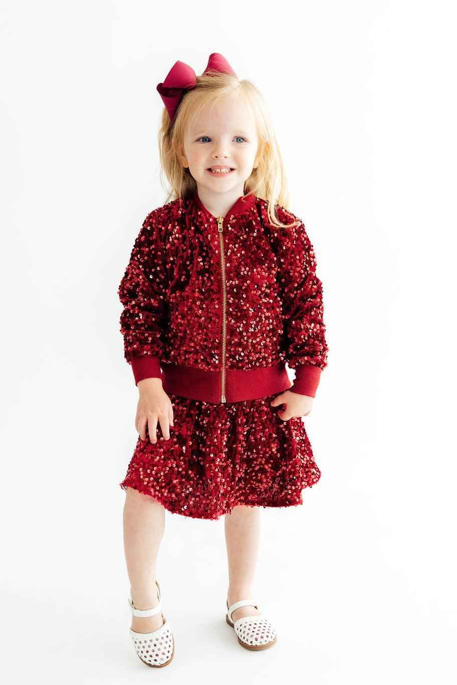 Cranberry Velvet Sequin Twirl Skort