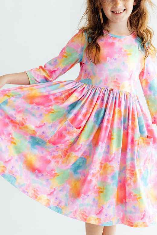Swirly Whirly 3/4 Sleeve Pocket Twirl Dress