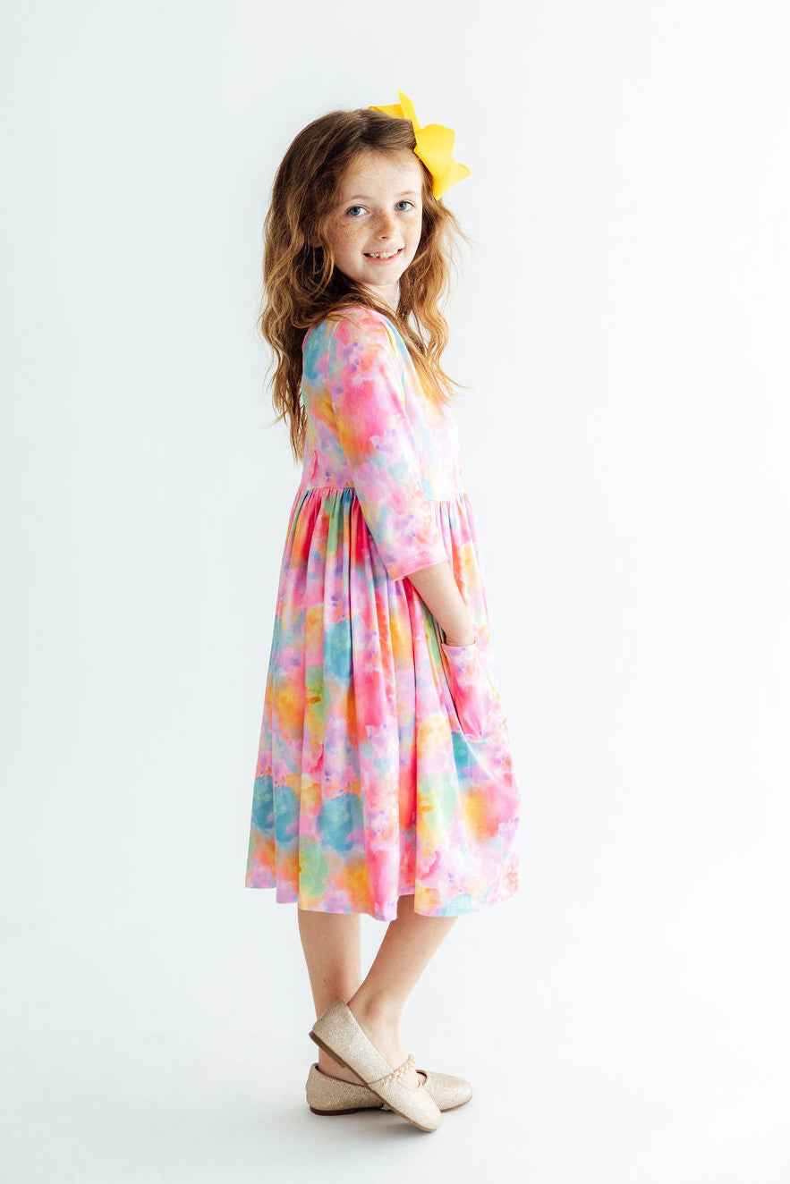 Swirly Whirly 3/4 Sleeve Pocket Twirl Dress