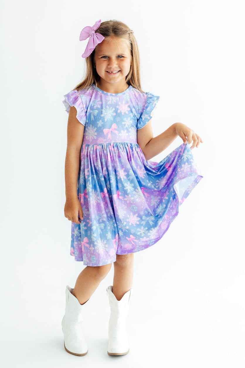 Snow Much Sunshine Flutter Sleeve Twirl Dress