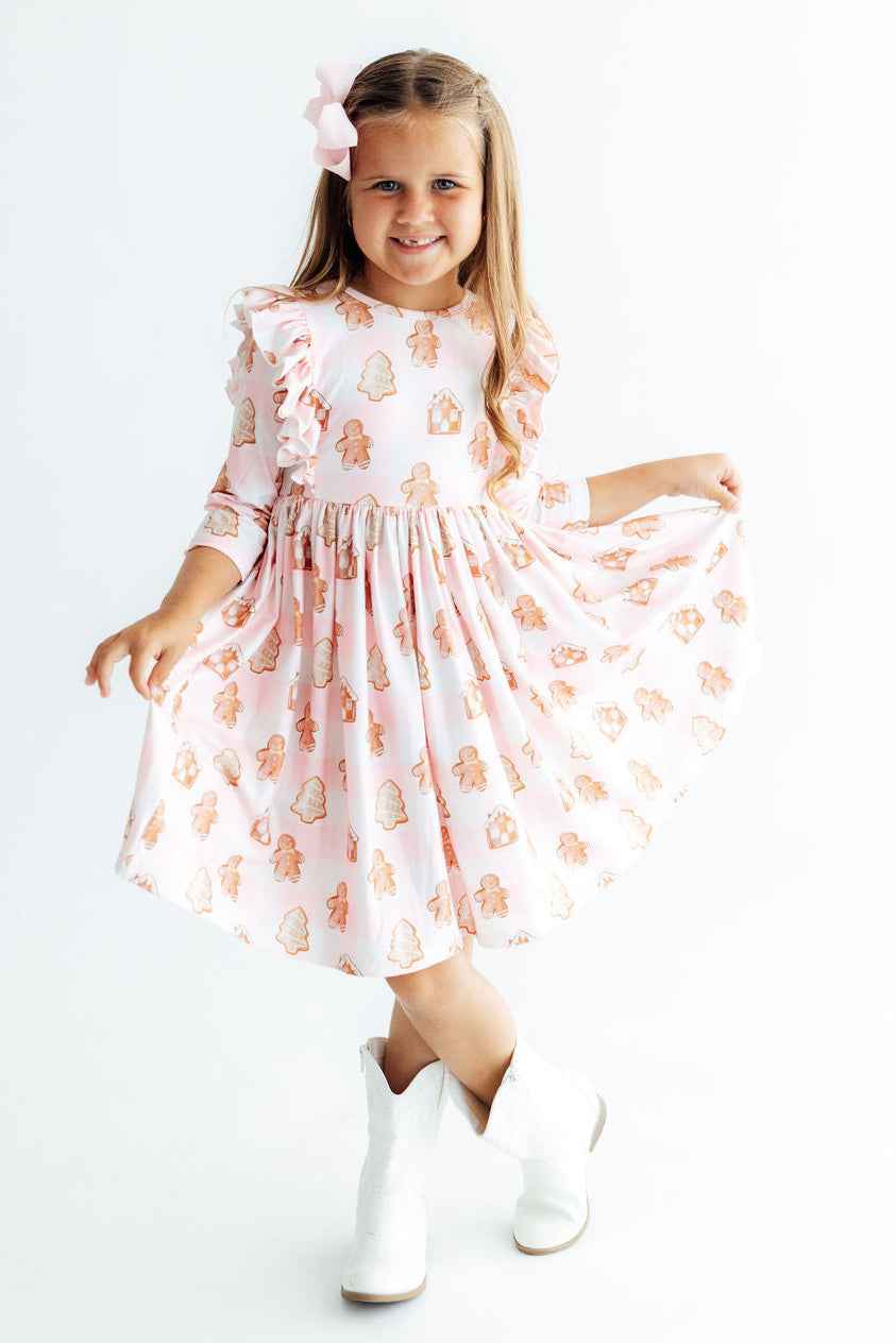Christmas Traditions 3/4 Sleeve Ruffle Twirl Dress