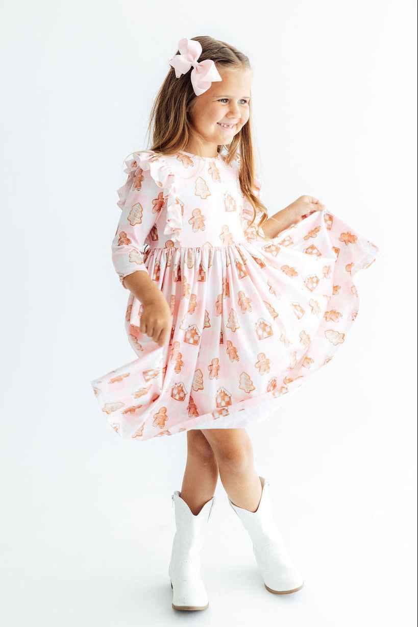 Christmas Traditions 3/4 Sleeve Ruffle Twirl Dress