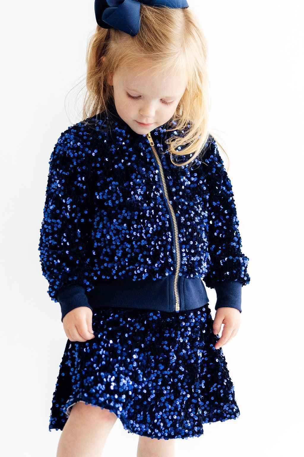 Navy Blue Velvet Sequin Jacket