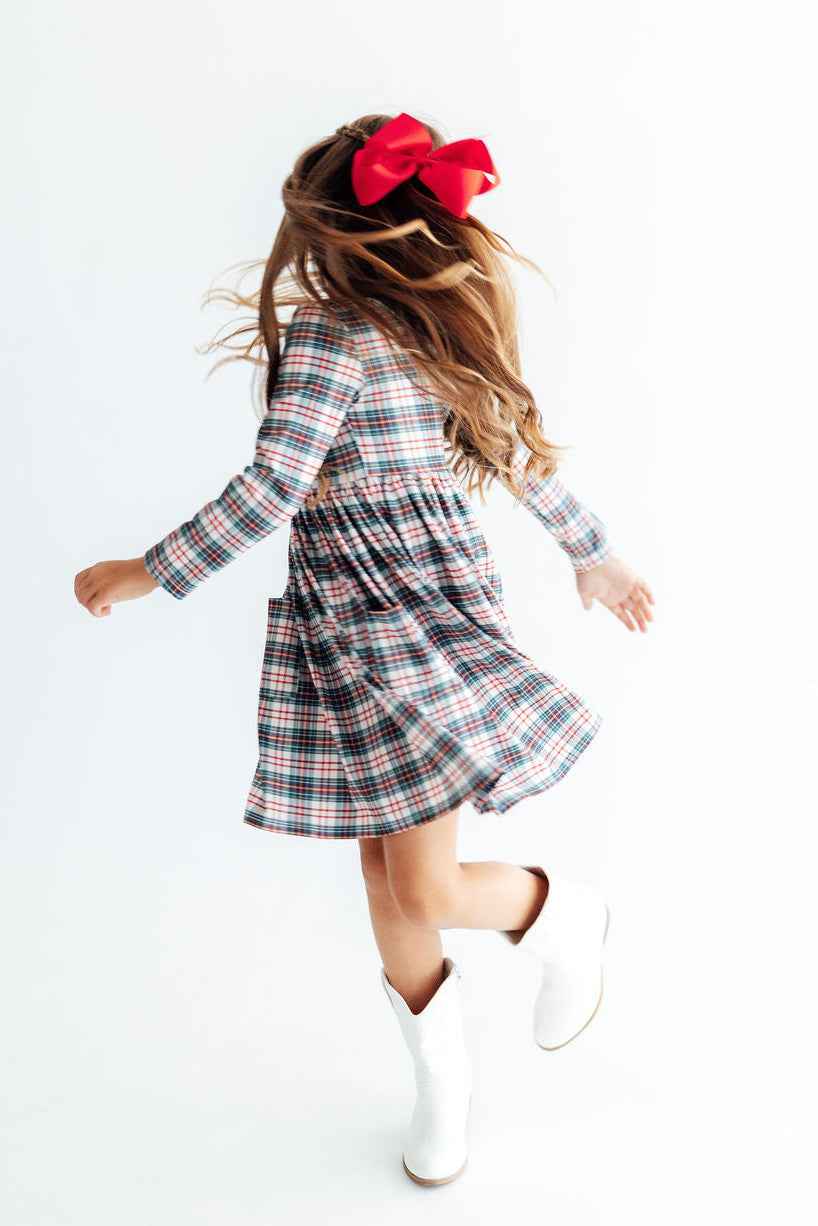 Christmas Plaid L/S Pocket Twirl Dress