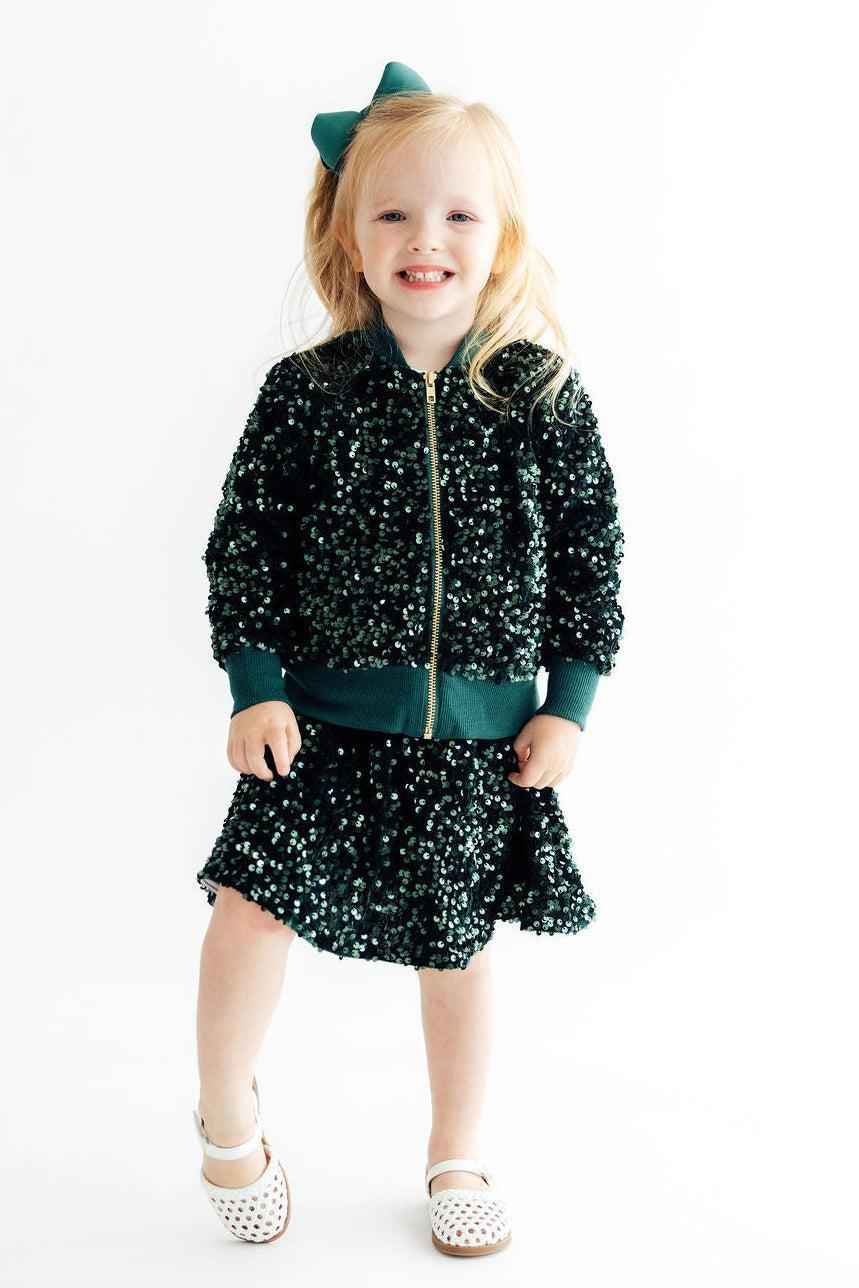 Hunter Green Velvet Sequin Twirl Skort