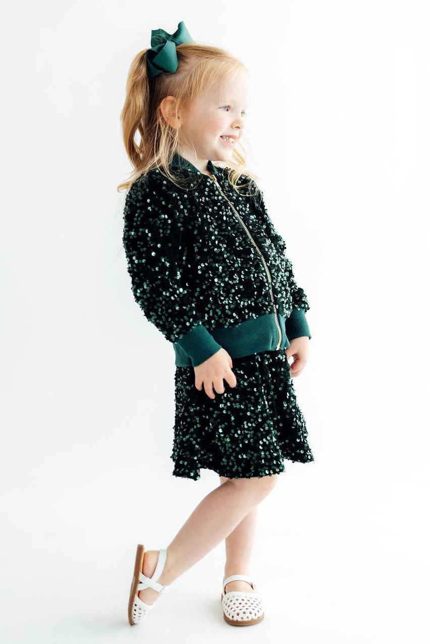Hunter Green Velvet Sequin Twirl Skort