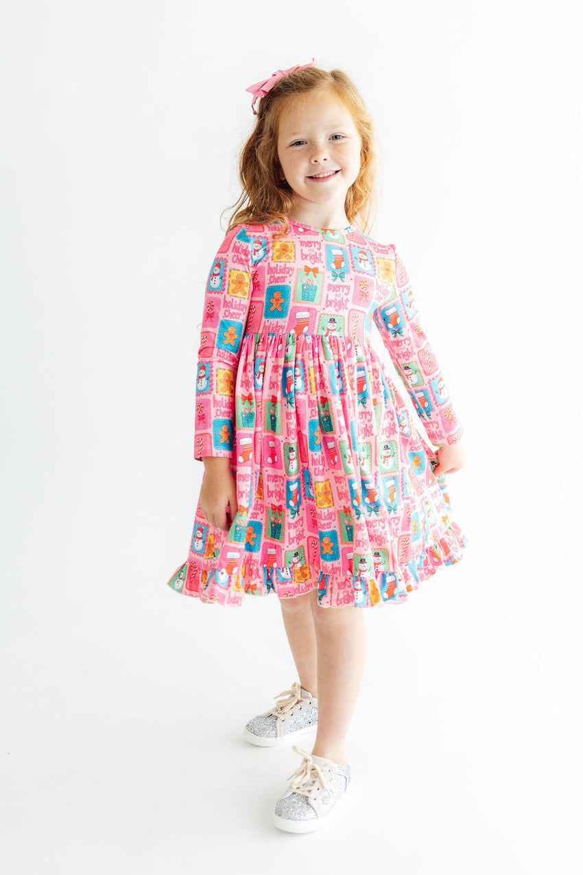 Holiday Cheer L/S Ruffle Hem Twirl Dress