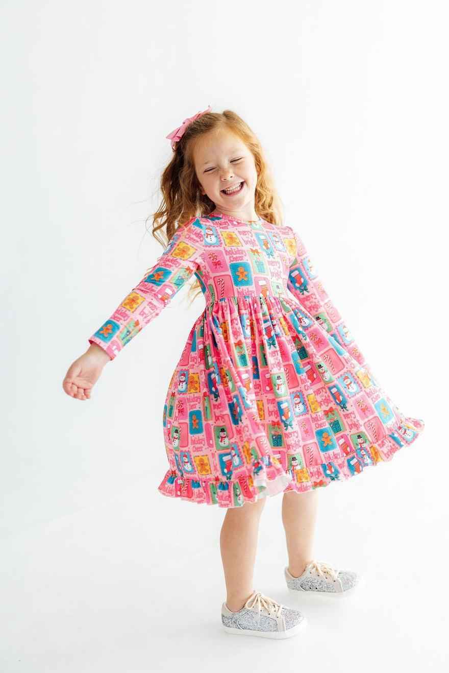 Holiday Cheer L/S Ruffle Hem Twirl Dress