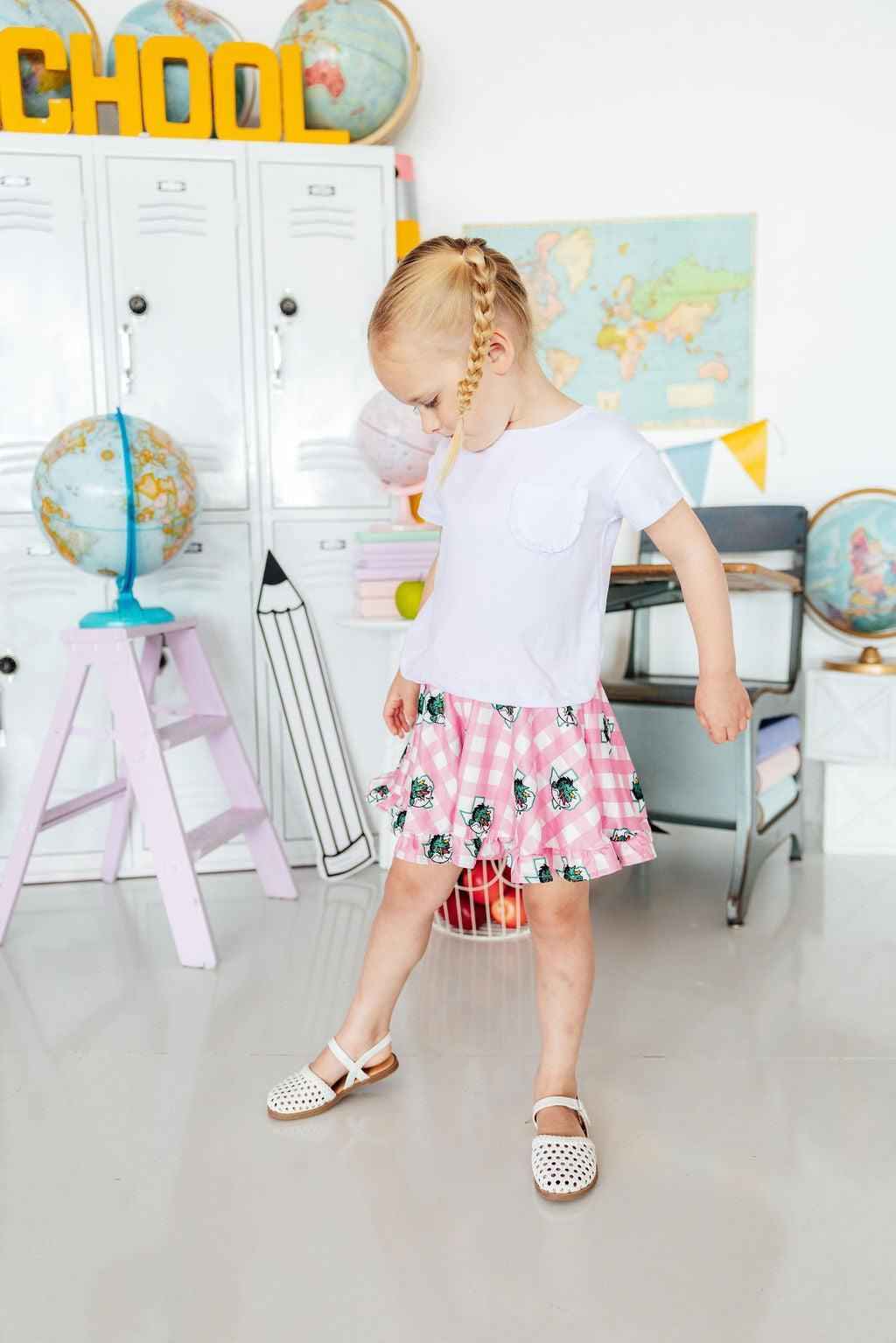 Southlake Carroll Gingham Dragons Ruffle Twirl Skort