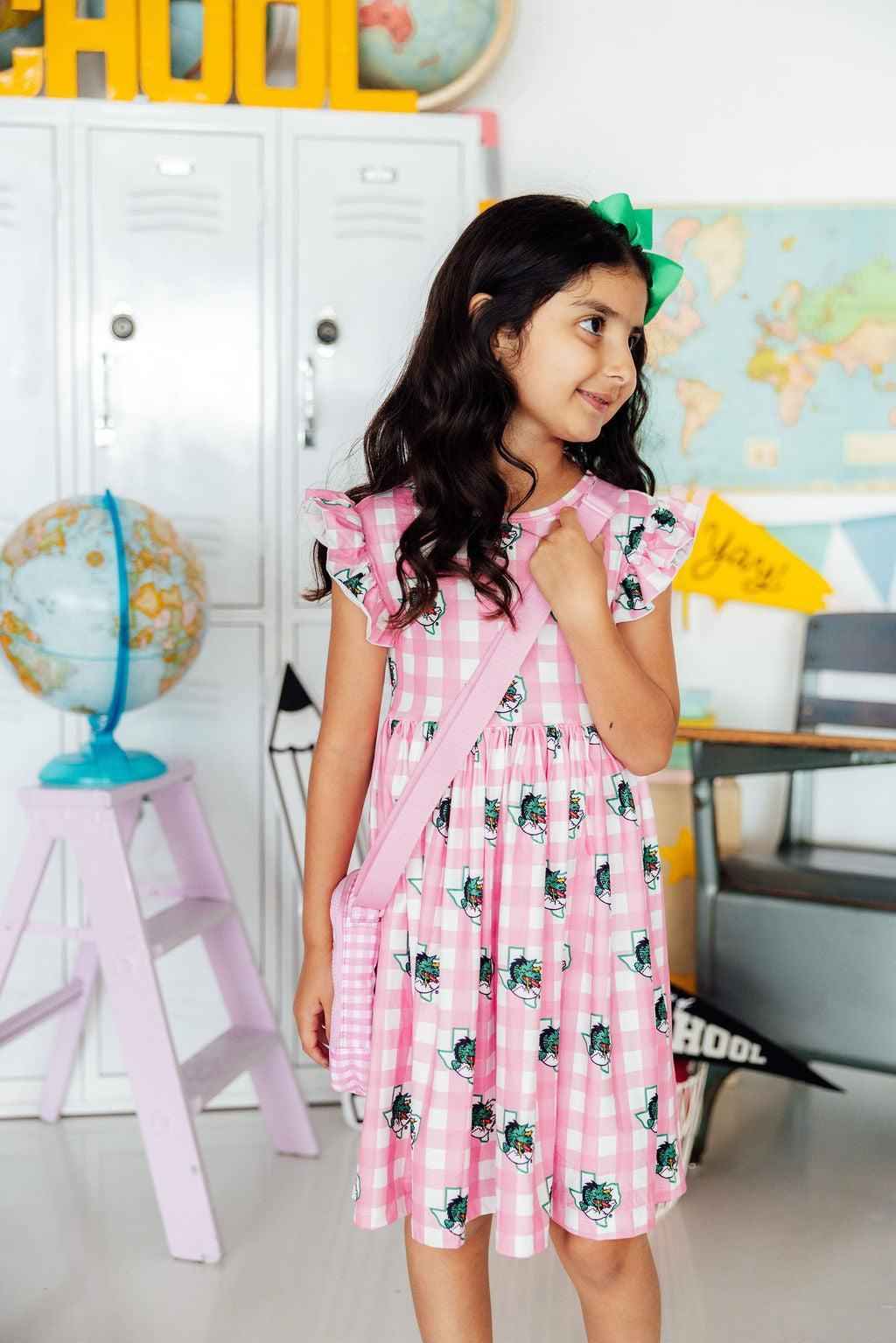 Southlake Carroll Gingham Dragons Flutter Twirl Dress