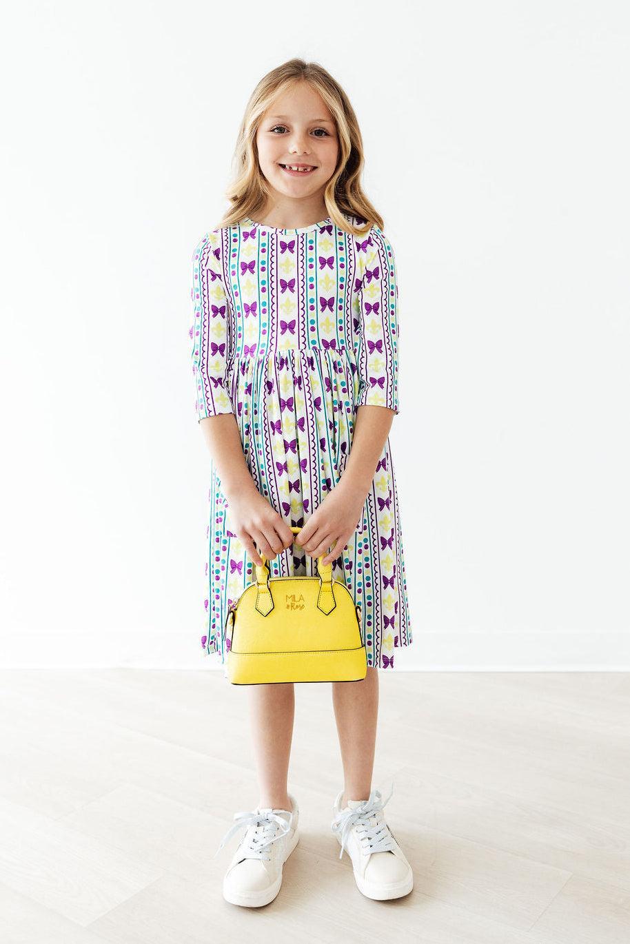 Mardi Gras 3/4 Sleeve Pocket Twirl Dress - Image 3