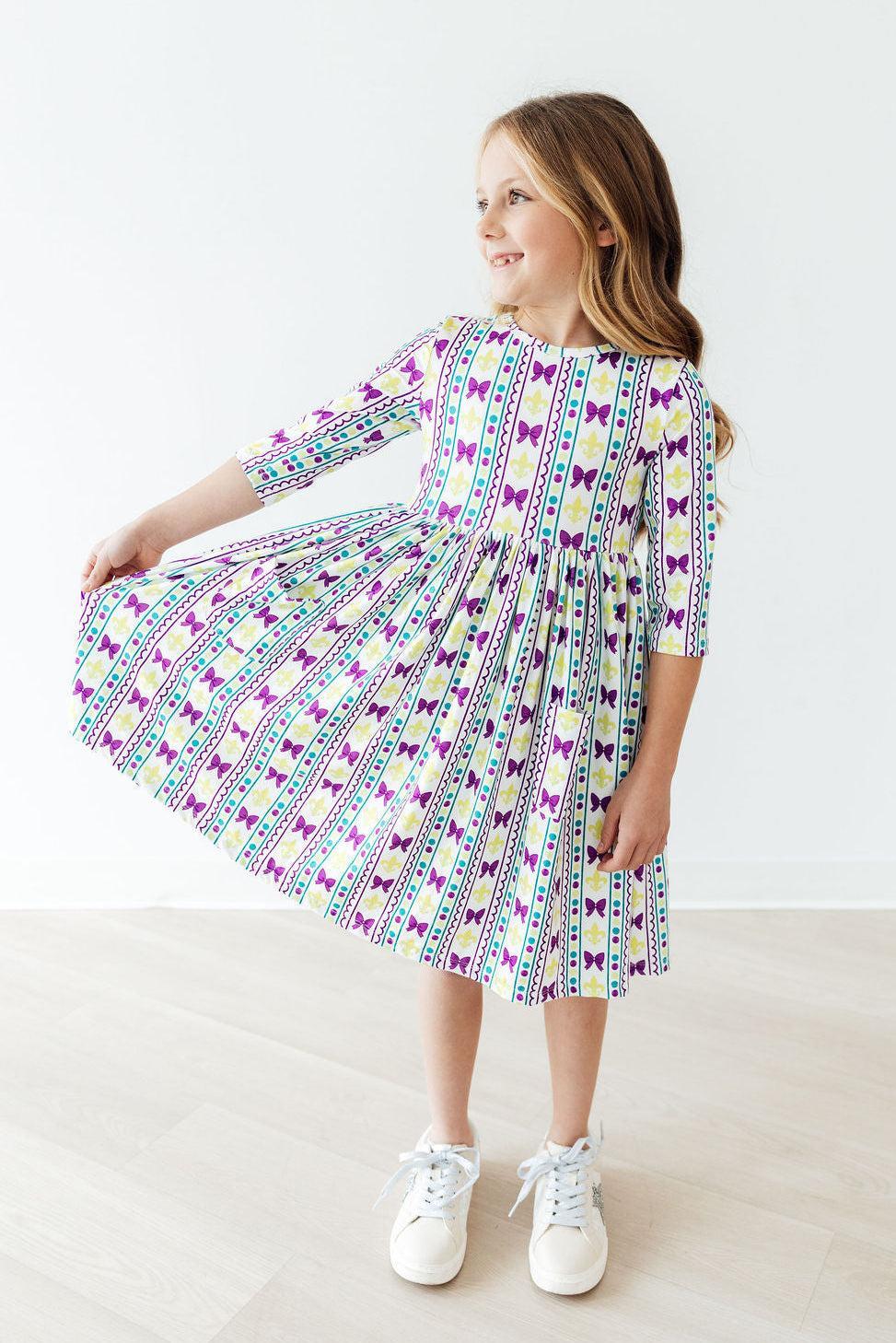 Mardi Gras 3/4 Sleeve Pocket Twirl Dress - Image 4