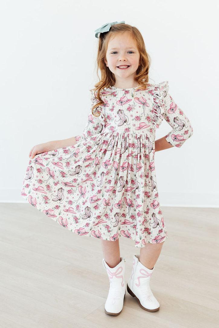 Cowgirl Cutie 3/4 Sleeve Ruffle Twirl Dress - Image 3