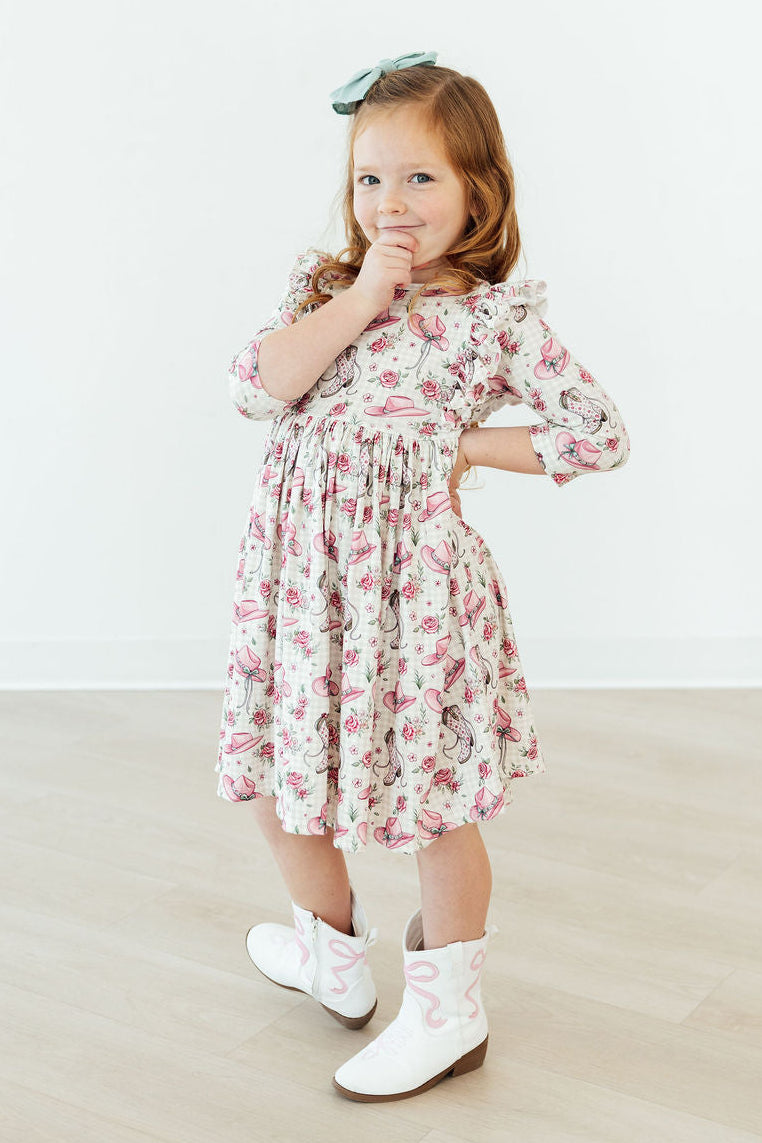 Cowgirl Cutie 3/4 Sleeve Ruffle Twirl Dress - Image 2