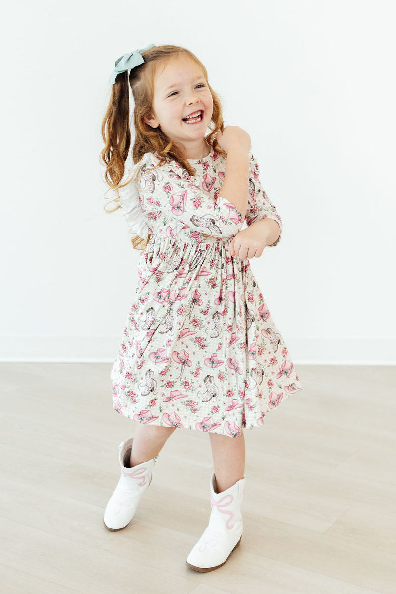 Cowgirl Cutie 3/4 Sleeve Ruffle Twirl Dress - Image 4