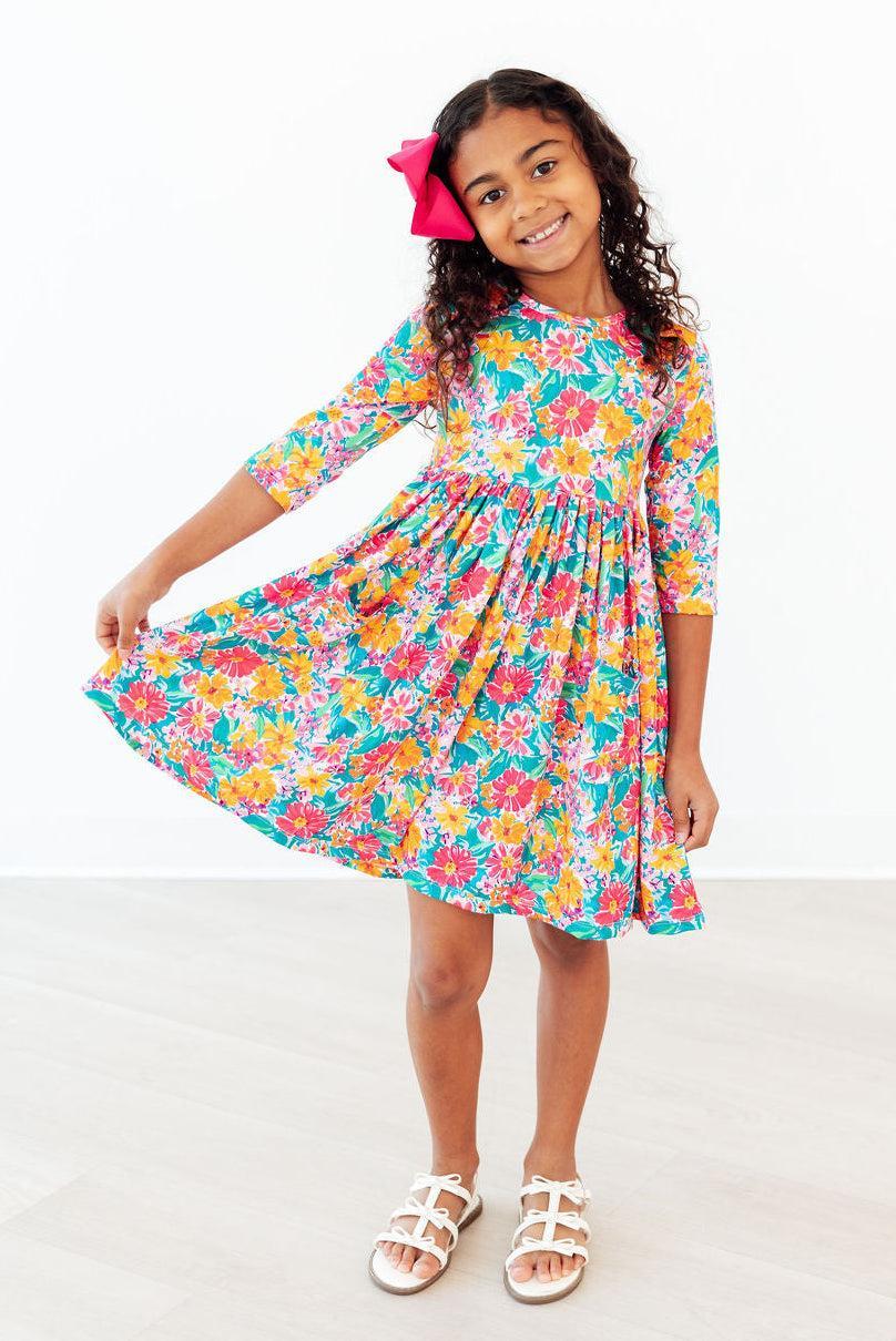 Floral Fiesta 3/4 Sleeve Pocket Twirl Dress - Image 2