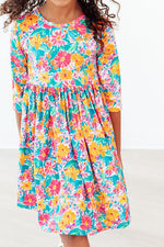 Floral Fiesta 3/4 Sleeve Pocket Twirl Dress - Image 3