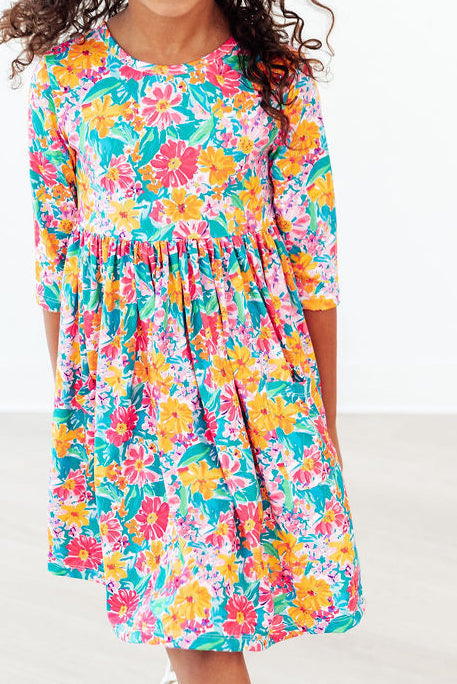Floral Fiesta 3/4 Sleeve Pocket Twirl Dress - Image 3