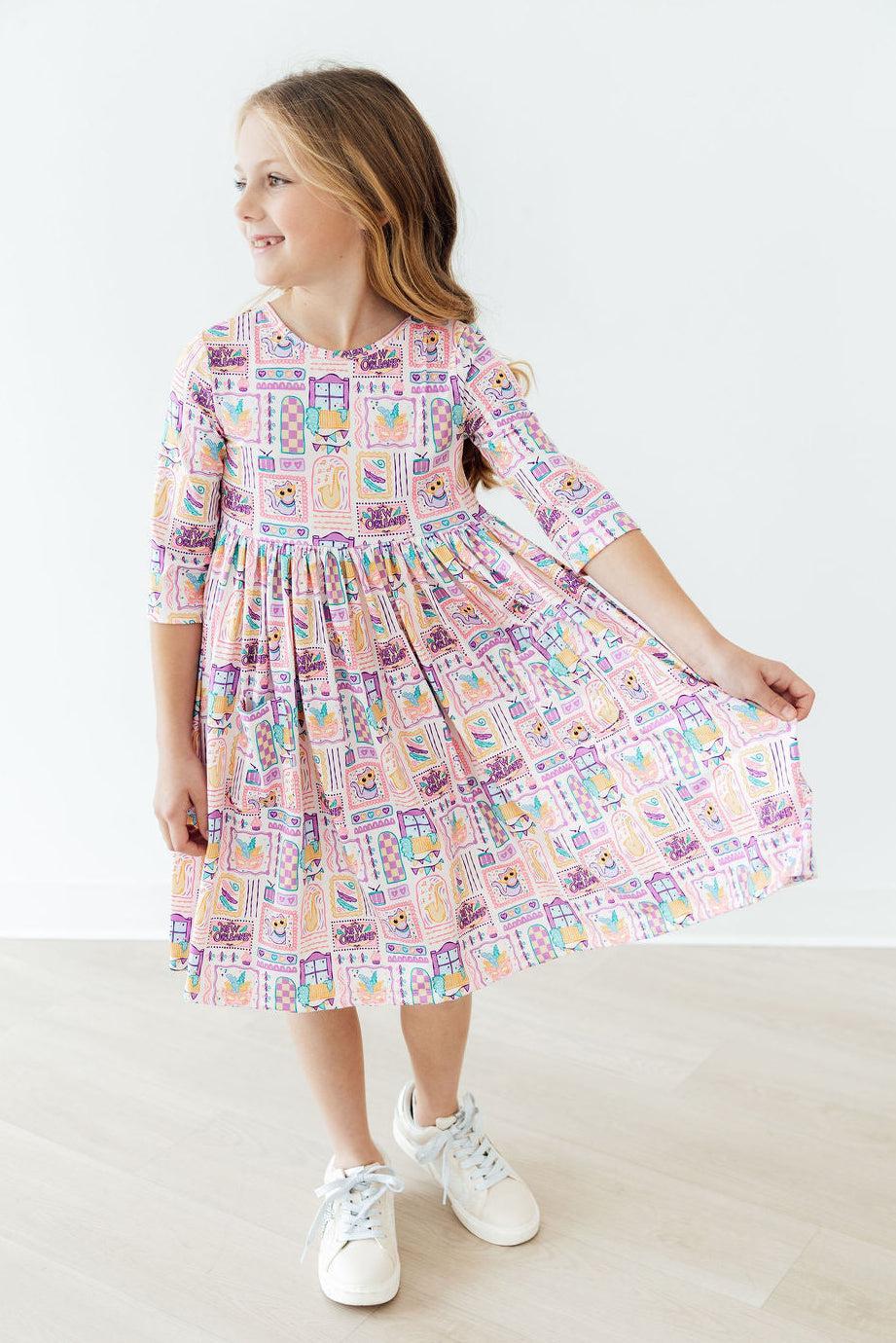 French Quarter Fun 3/4 Sleeve Pocket Twirl Dress - Image 4
