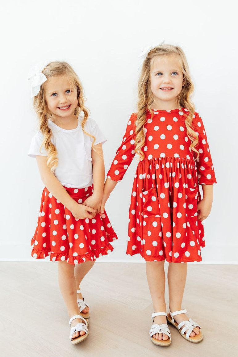 Red Polka Dots 3/4 Sleeve Pocket Twirl Dress - Image 2