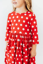 Red Polka Dots 3/4 Sleeve Pocket Twirl Dress - Image 3