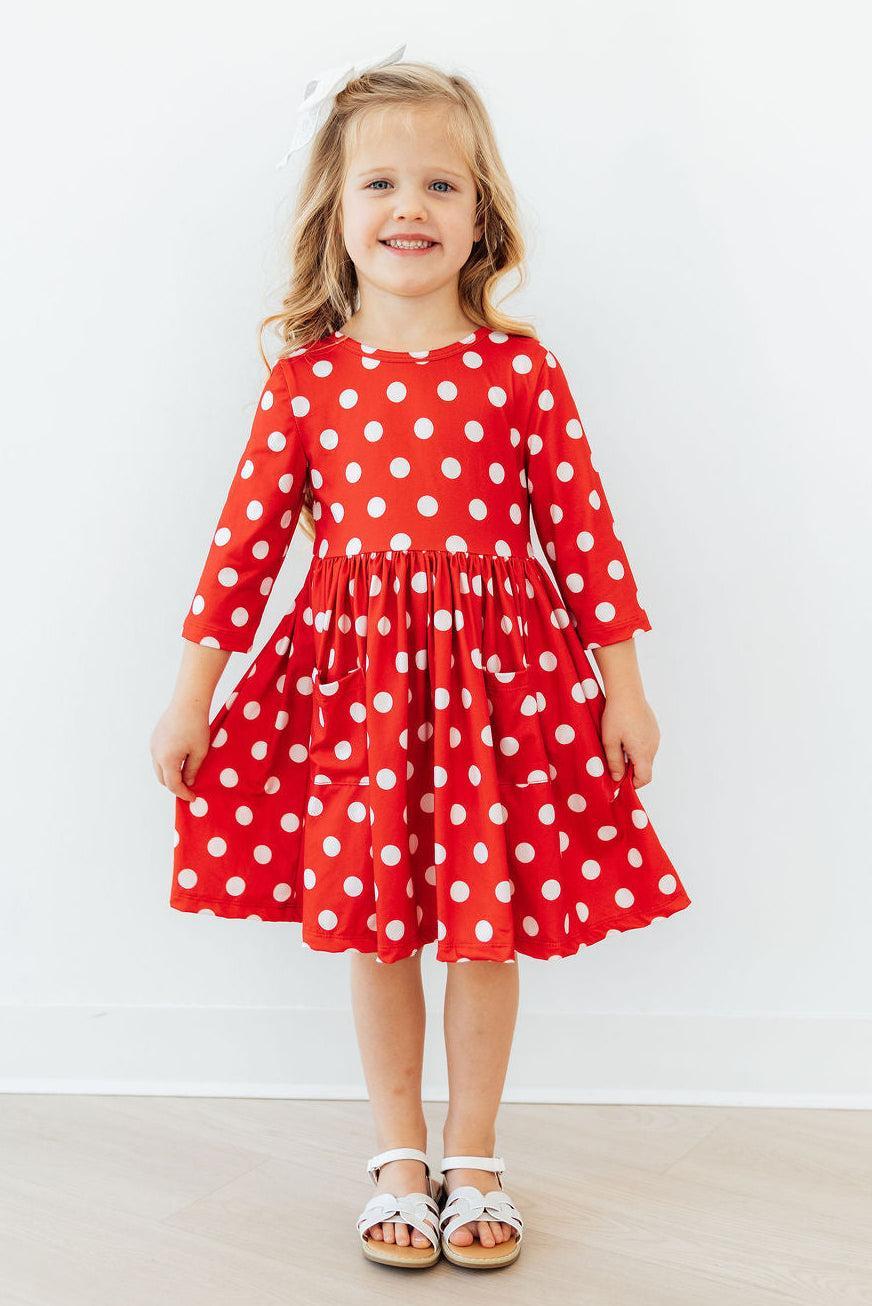Red Polka Dots 3/4 Sleeve Pocket Twirl Dress - Image 4