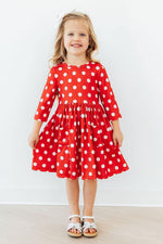 Red Polka Dots 3/4 Sleeve Pocket Twirl Dress - Image 4