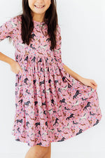 Petals & Ponies 3/4 Sleeve Pocket Twirl Dress - Image 2