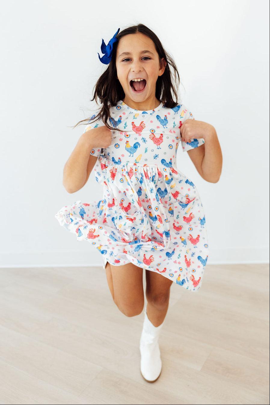 Rainbow Roosters S/S Pocket Twirl Dress - Image 3