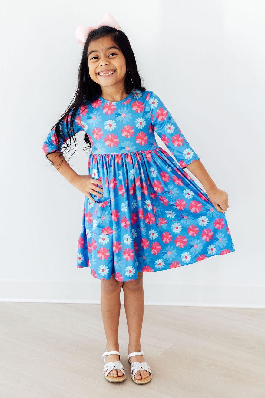 Cotton Candy Daisy 3/4 Sleeve Pocket Twirl Dress - Image 2