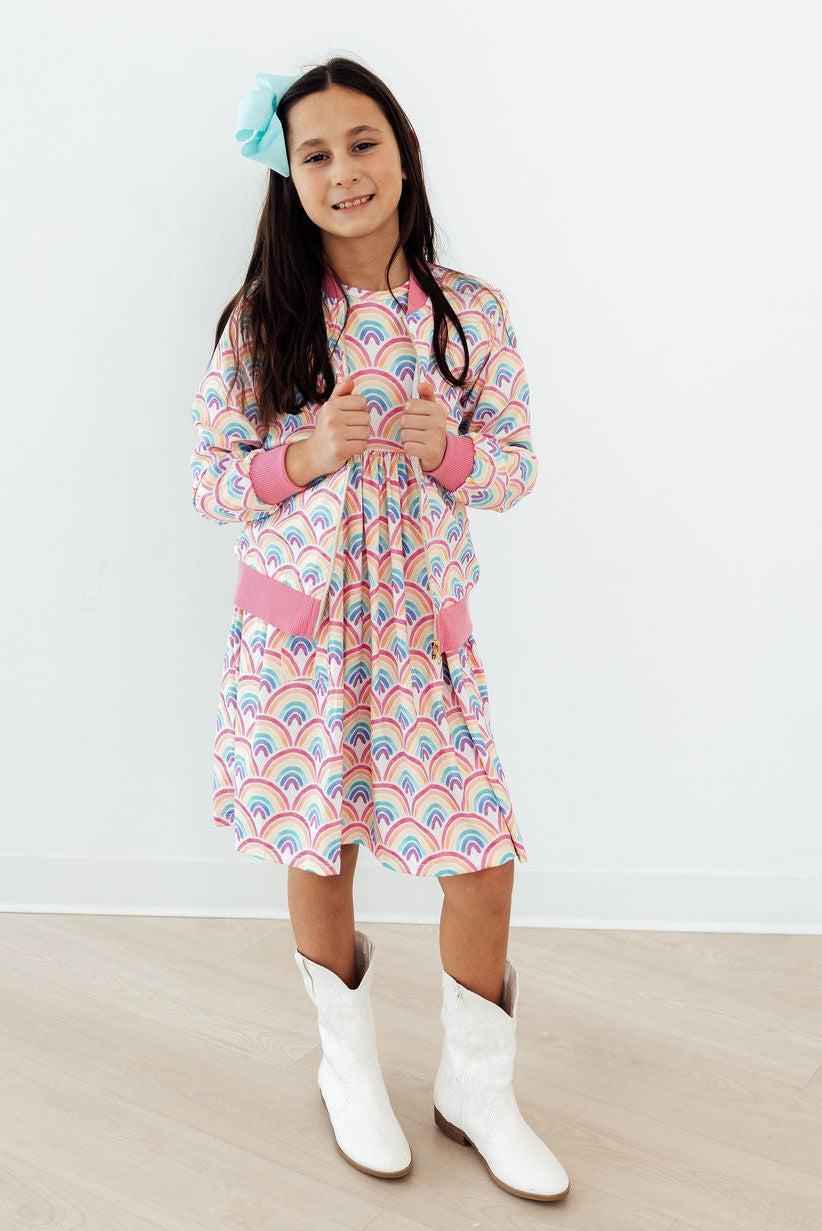 Watercolor Rainbows S/S Pocket Twirl Dress