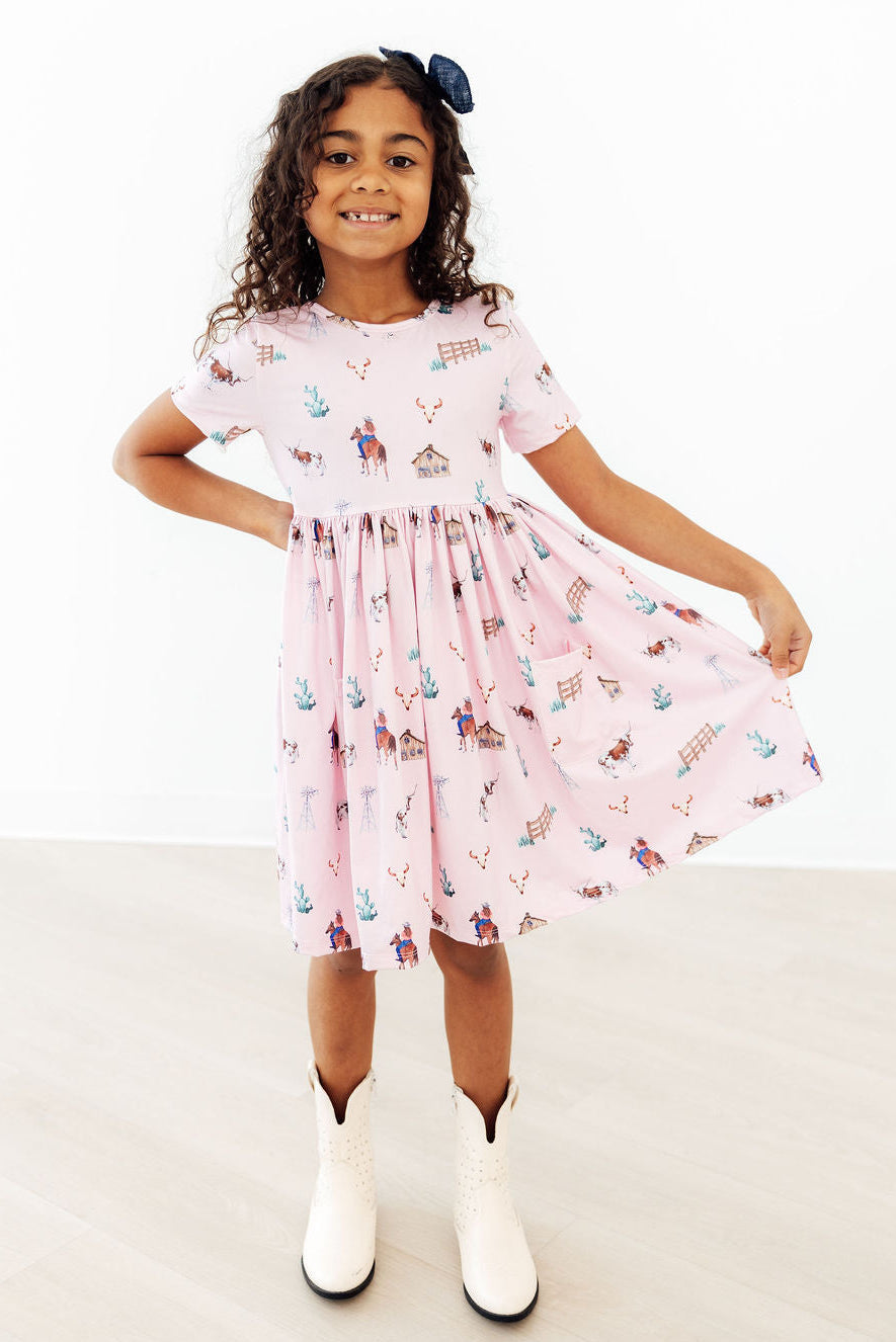 Pink Ranch Hand S/S Pocket Twirl Dress - Image 2