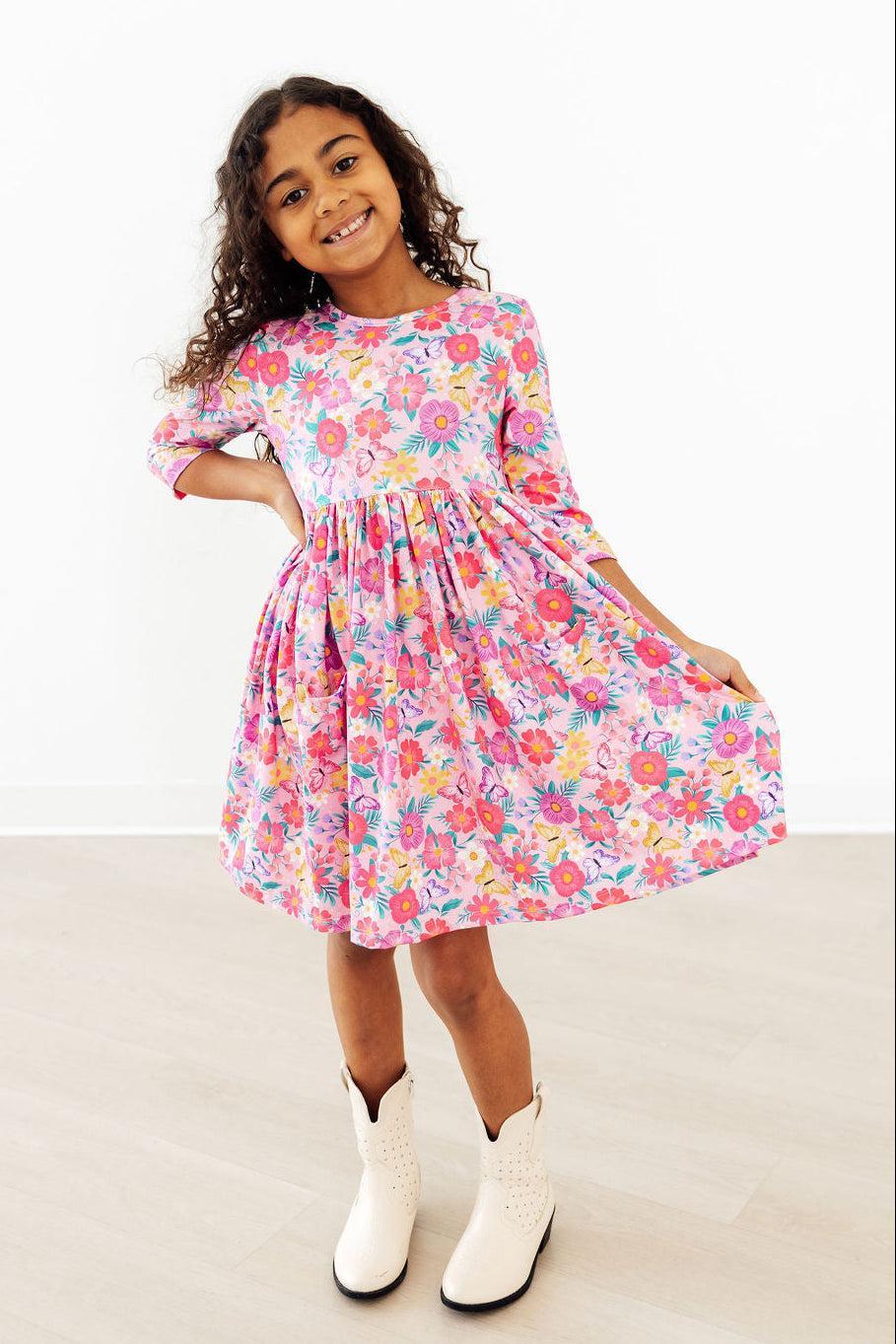 Fluttering Garden 3/4 Sleeve Pocket Twirl Dress - Image 3