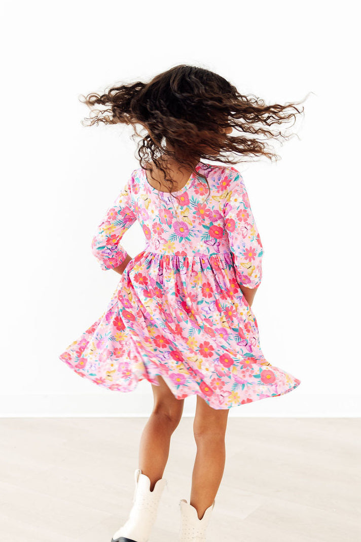 Fluttering Garden 3/4 Sleeve Pocket Twirl Dress - Image 4