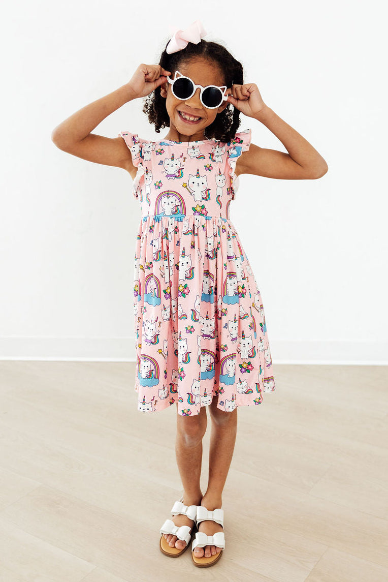 Rainbow Purr-fection Flutter Sleeve Twirl Dress - Image 2