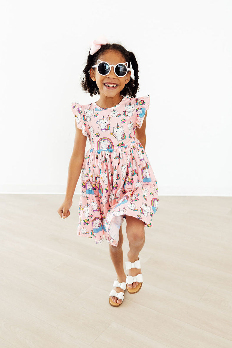 Rainbow Purr-fection Flutter Sleeve Twirl Dress - Image 3