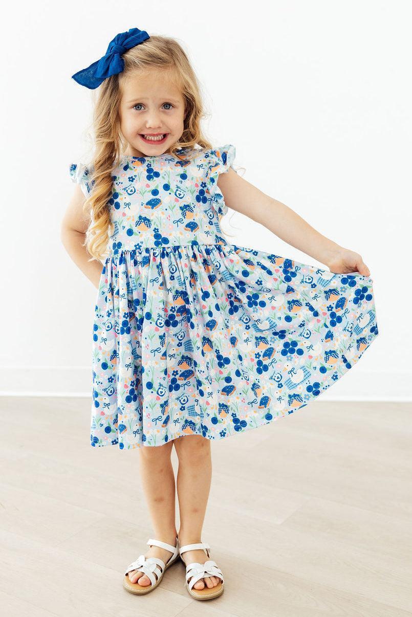 Blueberry Picnic Flutter Sleeve Twirl Dress - Image 3