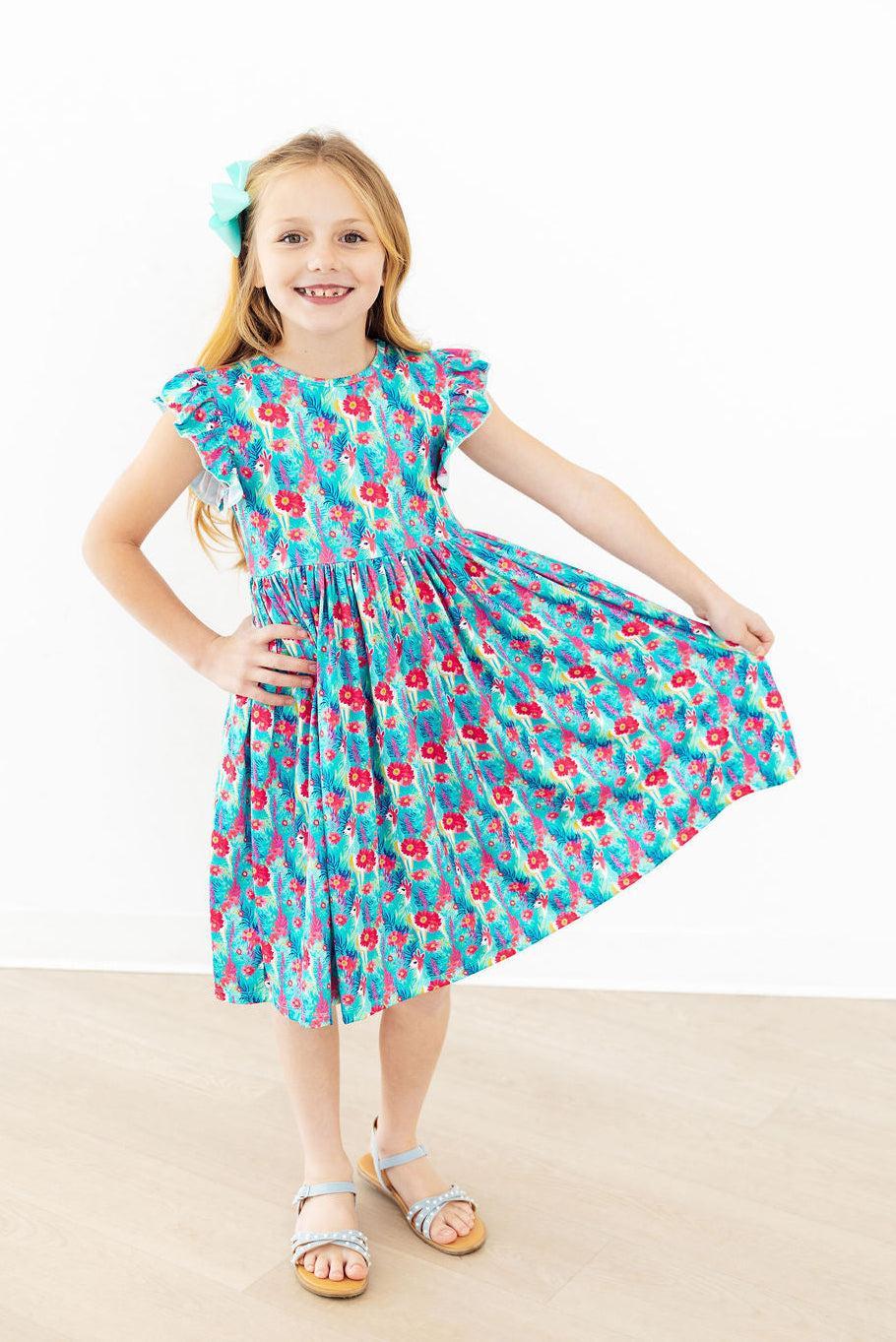 Lovely Llamas Flutter Sleeve Twirl Dress - Image 3