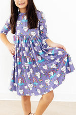 Kitties in the Clouds 3/4 Sleeve Pocket Twirl Dress - Image 3