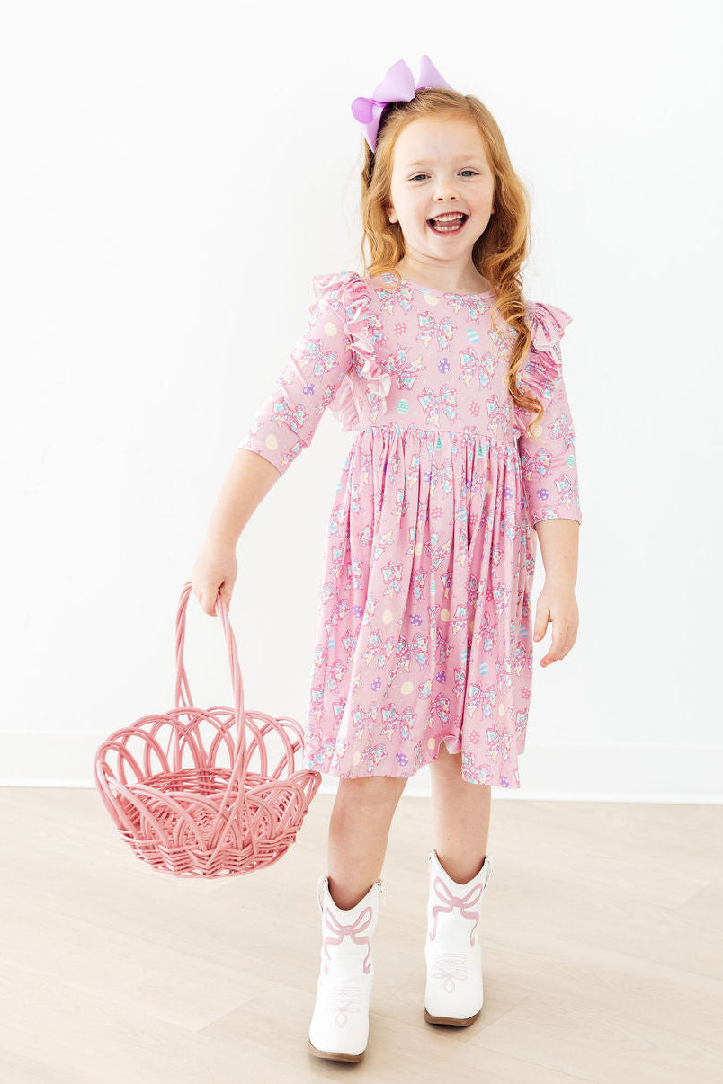 Little Bow Peeps 3/4 Sleeve Ruffle Twirl Dress - Image 4