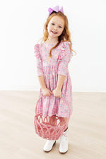 Little Bow Peeps 3/4 Sleeve Ruffle Twirl Dress - Image 3