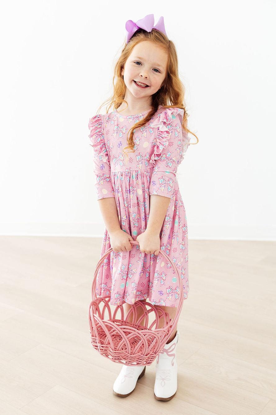 Little Bow Peeps 3/4 Sleeve Ruffle Twirl Dress - Image 3